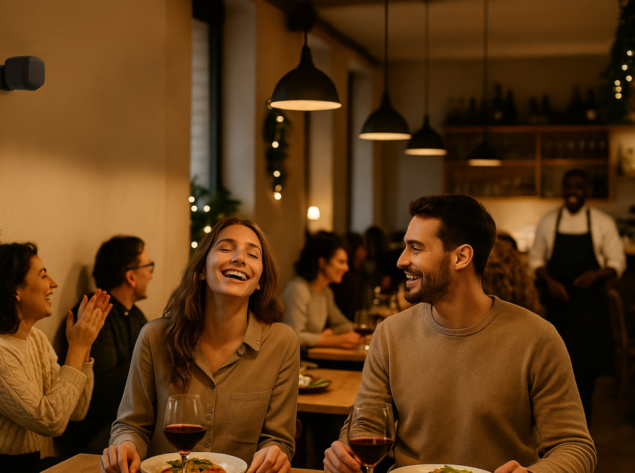 Multi-zone amplifier letting a restaurant set separate music levels for bar and dining areas